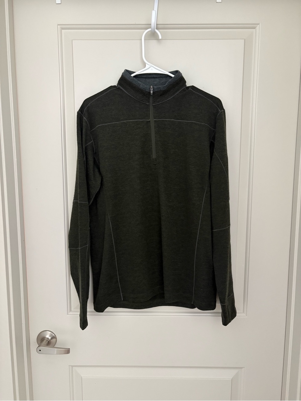 Kuhl Men's Quarter-Zip Sweater in Dark Olive with Contrast Stitching